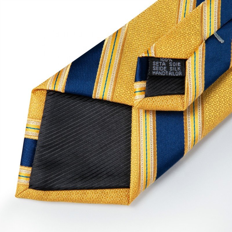 Wholesale High Quality Gold Blue 8.5cm Width Striped 100% Silk Neck Ties For Men