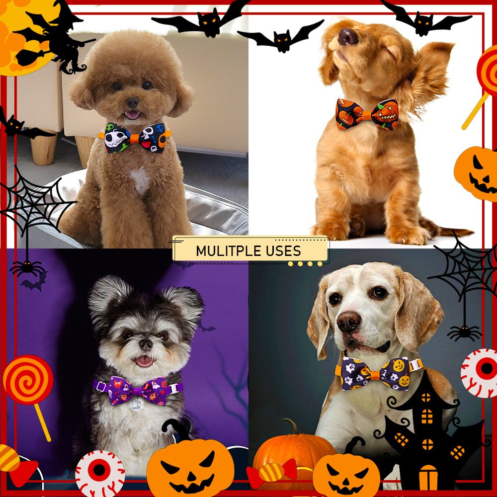 Hot Sale Halloween Decorations Pet Pumpkin Bow Multi-color Adjustable Polyester Dog Bow Ties