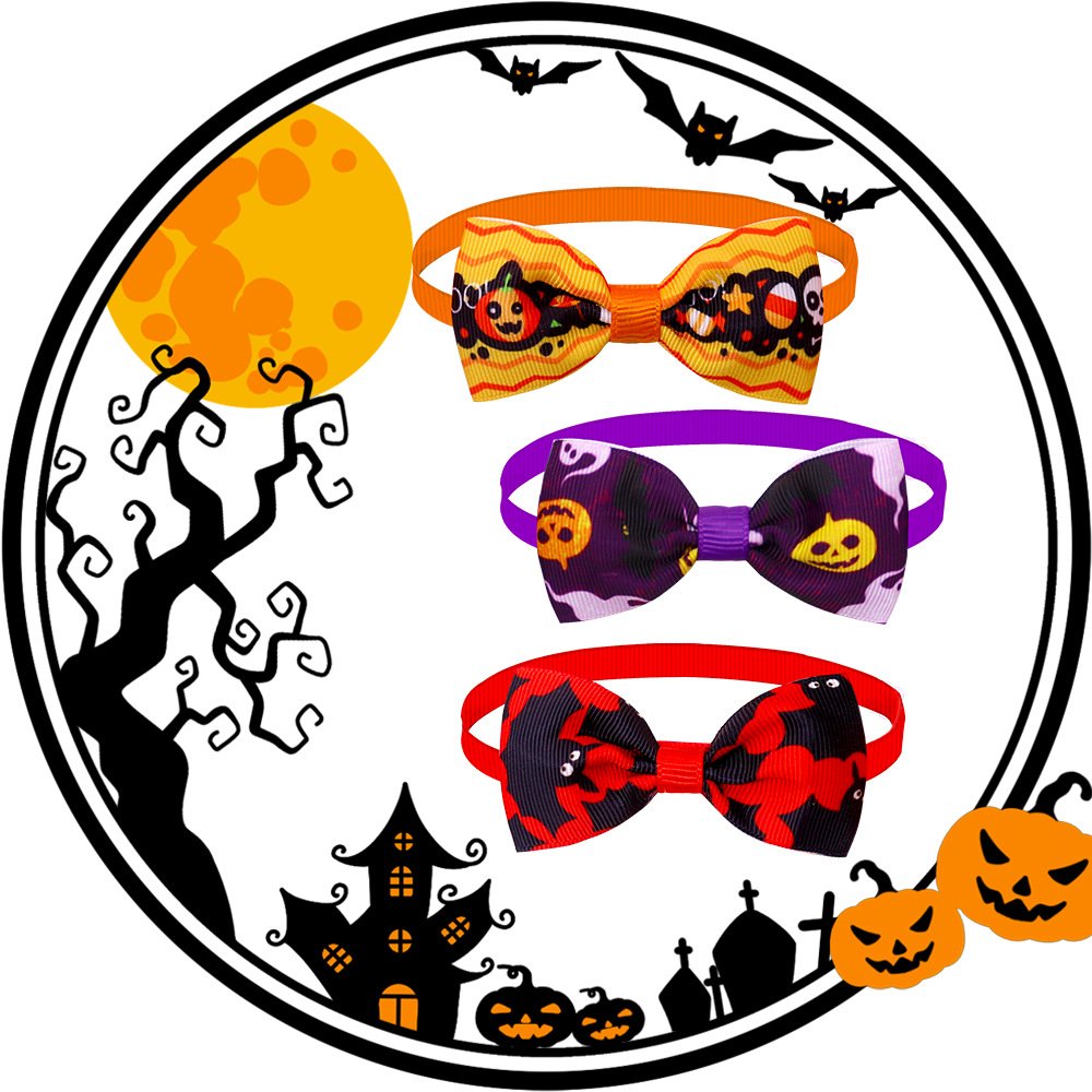 Hot Sale Halloween Decorations Pet Pumpkin Bow Multi-color Adjustable Polyester Dog Bow Ties