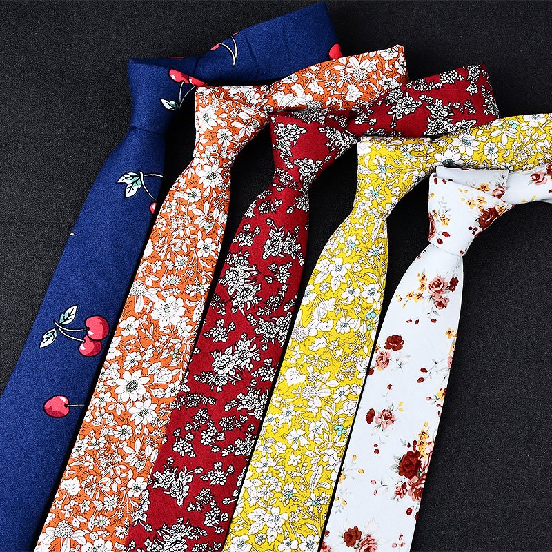 In Stock Casual Trendy Printed Cotton Tie Men's Floral Pieces Available 6CM Arrow Tie