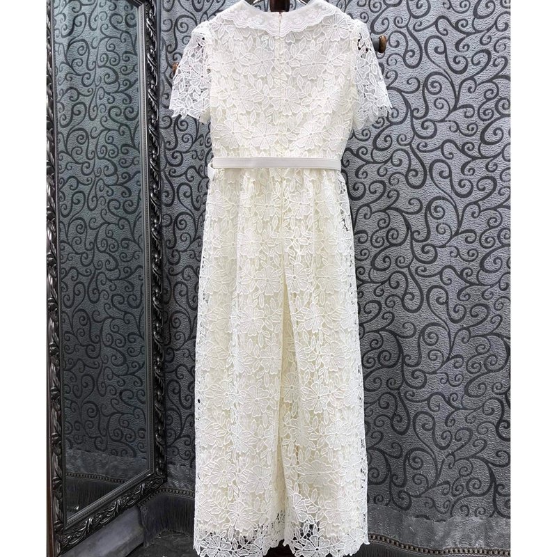 Elegant Summer Women's New Water soluble Lace Hollow High end Light Luxury Dress
