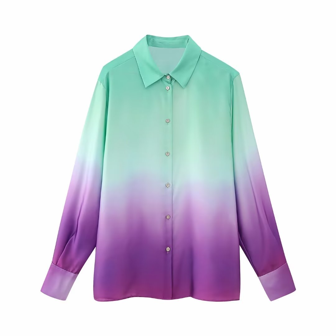 PB&ZA Women 2023 spring New Fashion Tie-dye printing Blouses Vintage Long Sleeve Button-up Female Shirts Chic Tops