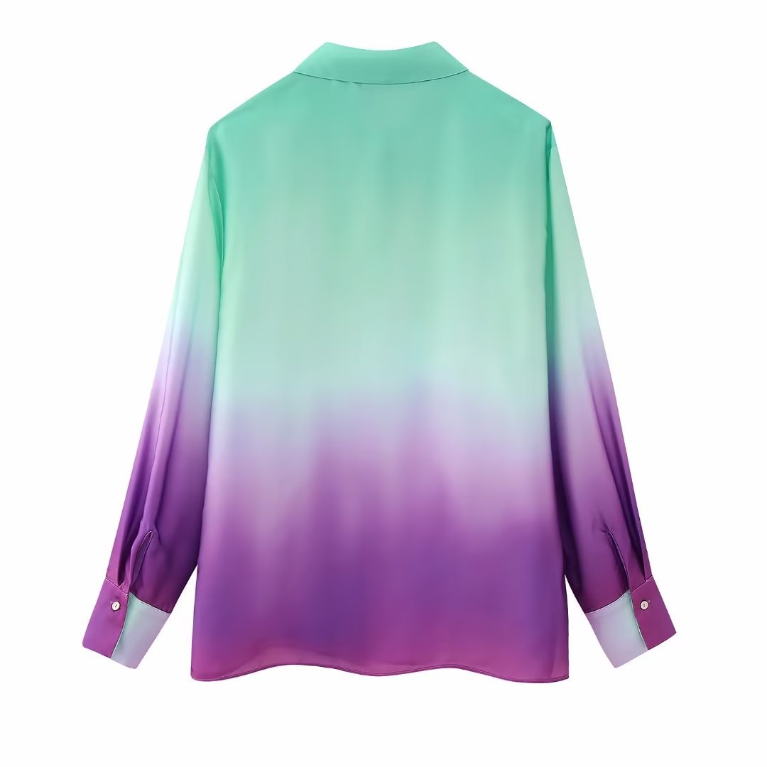 PB&ZA Women 2023 spring New Fashion Tie-dye printing Blouses Vintage Long Sleeve Button-up Female Shirts Chic Tops