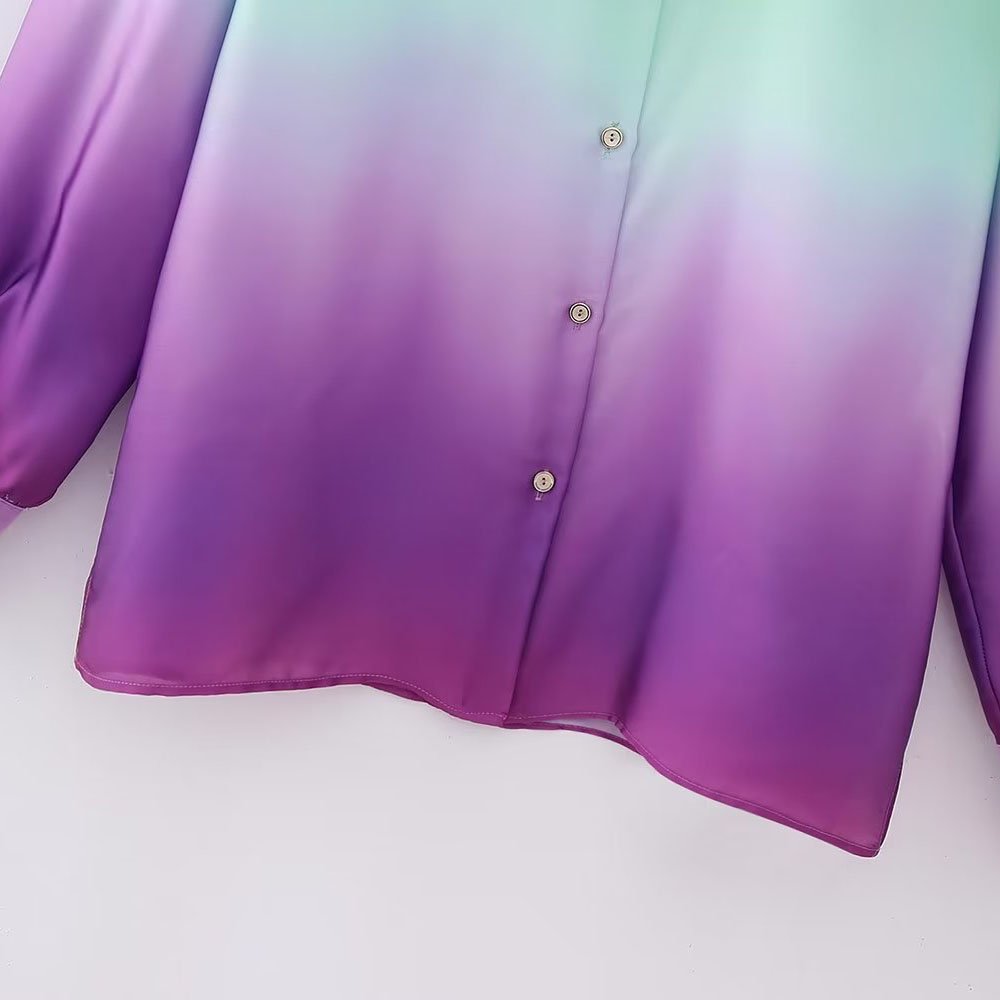 PB&ZA Women 2023 spring New Fashion Tie-dye printing Blouses Vintage Long Sleeve Button-up Female Shirts Chic Tops