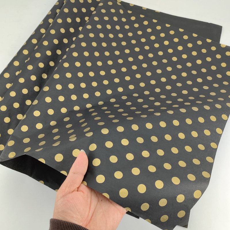 50x75cm Golden Love Wrapping Tissue Paper with Golden Stars and Gold Dot on Black Background Bio-Degradable for Packaging Ties