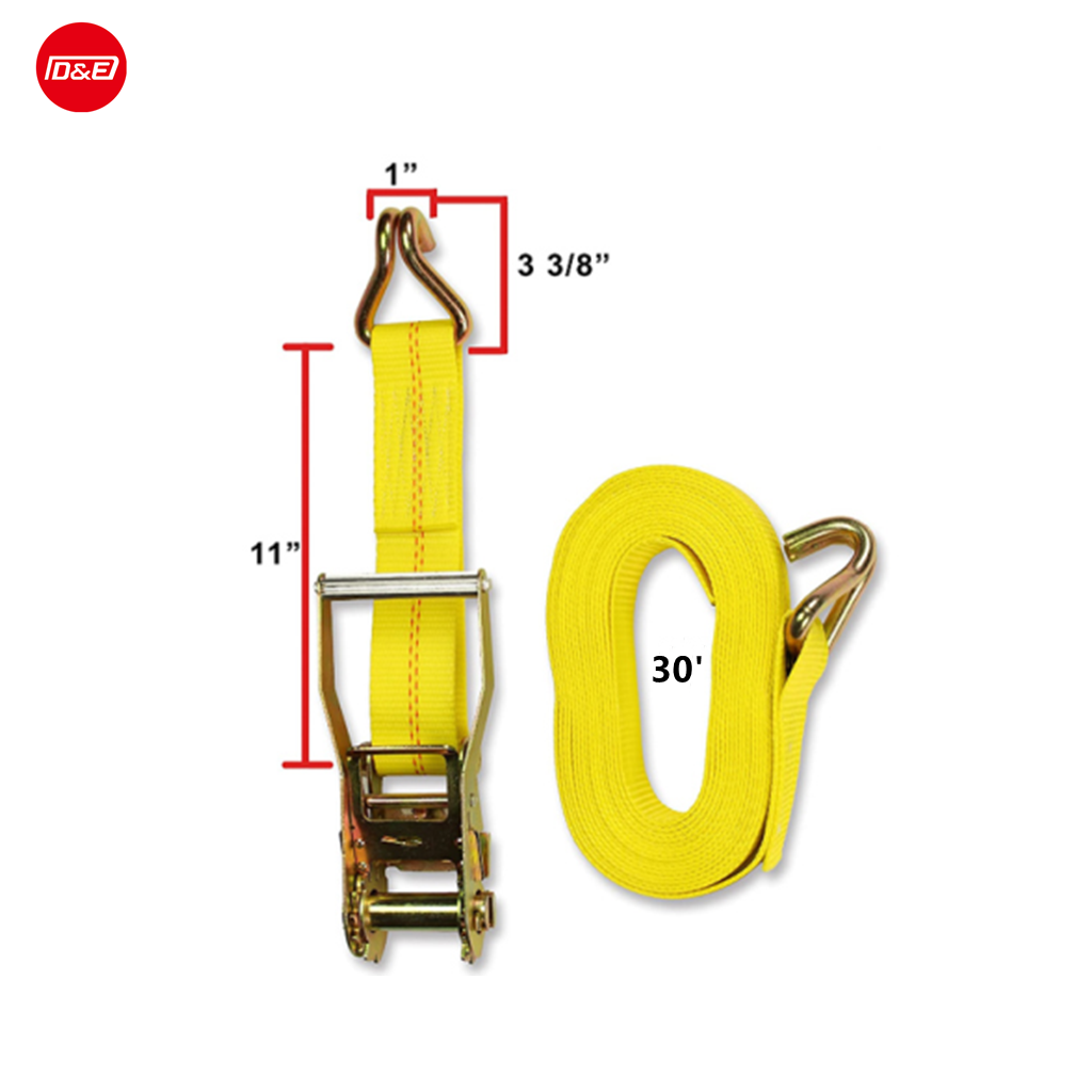 2'x 30' Ratchet Strap with Long Wide Handle Ratchet, Wire Hook