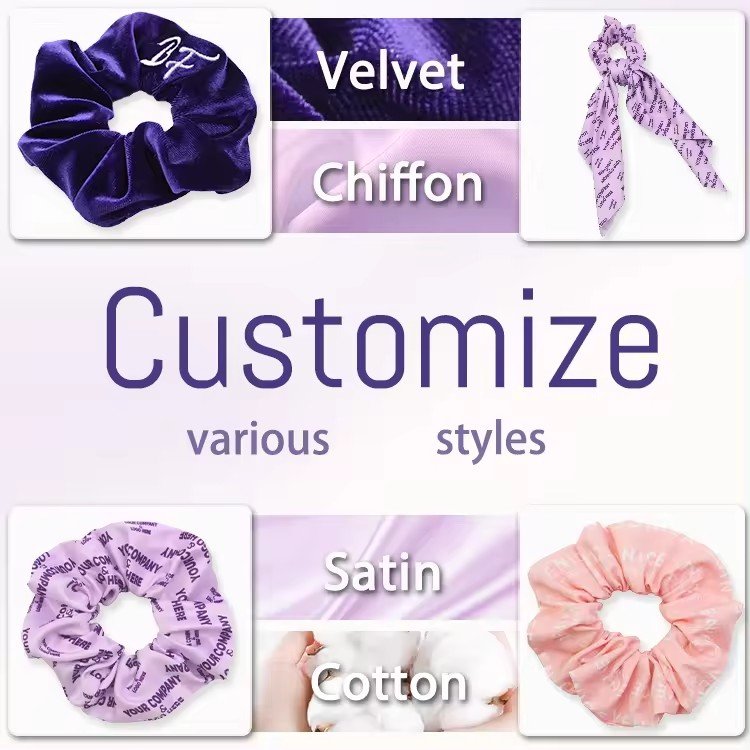 CHENGHE Custom printed logo elastic silk satin scrunchies for women girls novelty personalized pattern hair tie accessories