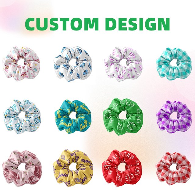 CHENGHE Custom printed logo elastic silk satin scrunchies for women girls novelty personalized pattern hair tie accessories