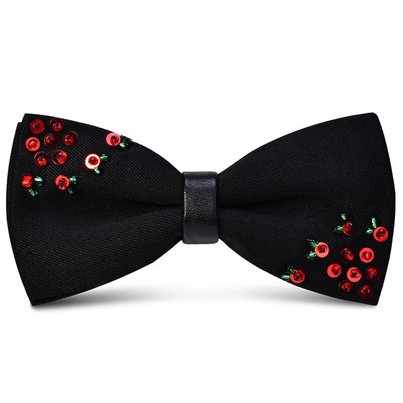 Black Embellished Designer Microfiber Party Wear And Wedding Bow Tie for Men