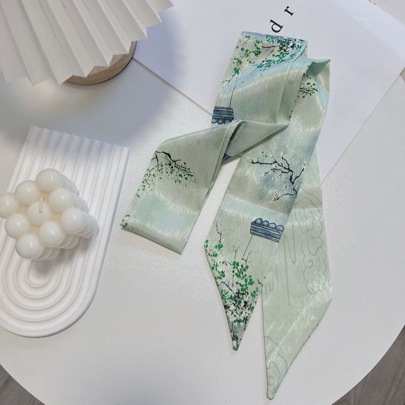 Fashion Design Summer Printed Silk Satin Scarf Hair Ribbons Tie Small Neckerchief Women Handbag Decoration