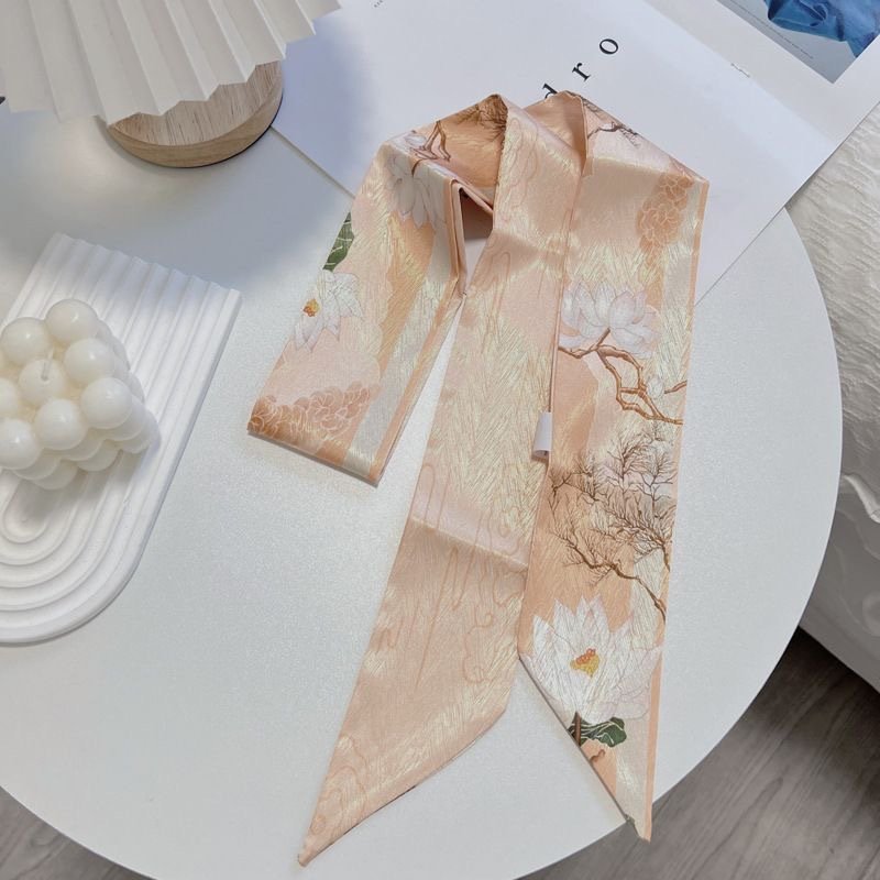 Fashion Design Summer Printed Silk Satin Scarf Hair Ribbons Tie Small Neckerchief Women Handbag Decoration