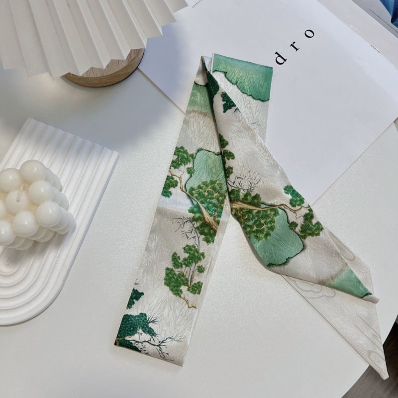 Fashion Design Summer Printed Silk Satin Scarf Hair Ribbons Tie Small Neckerchief Women Handbag Decoration