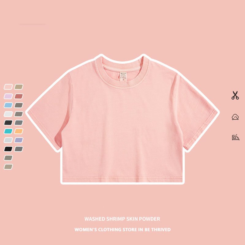 custom printing cotton oversize vintage lose fitting crop top t shirts athletic spandex baby pink gym cropped tee tshirt women