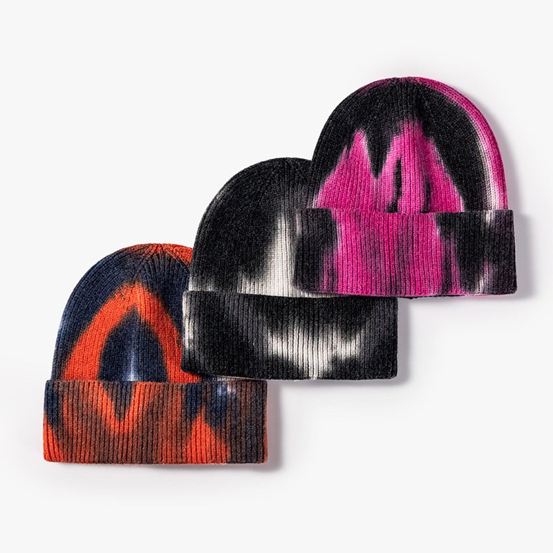 Custom Winter Tie-Dyed Beanie Hat Warm Wool Acrylic Knitted Short Beanie Men Women Cycling Daily Party Scenes Featuring Printing