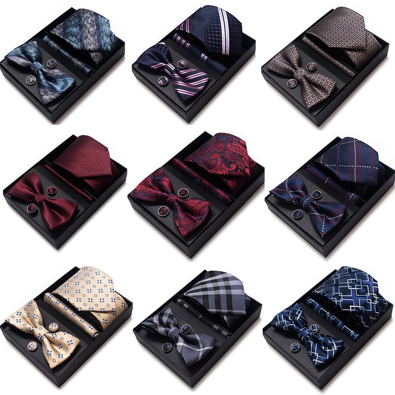 Custom Men's tie spot gift box6-piece set polyester woven party jacquard slim necktie necktie business formal wear wedding
