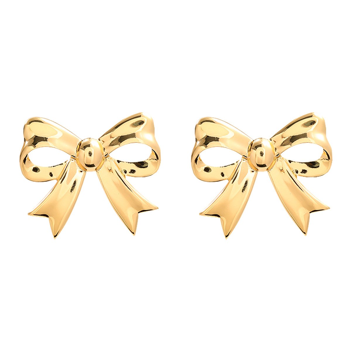 2024 Fashion Jewelry Summer New Alloy Bow Earrings Women's Fashion Elegant Bright Metal Bow Tie Stud Gold Earrings Wholesale