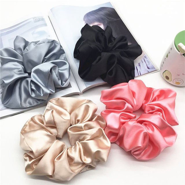 Oversized Silk Hair Scrunchies Fabric Hair Accessories Solid Color Rubber Band Satin Hair Tie