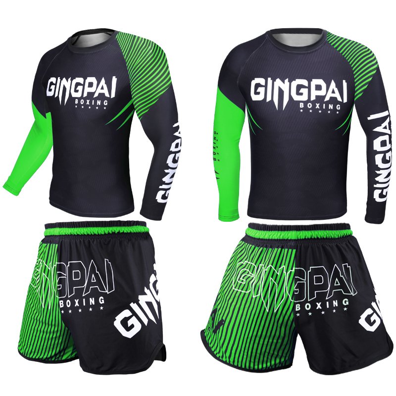 Customized Long Sleeve Mens Compression Shirt & Shorts For Gym Running Moisture-Wicking Sublimated BJJ Rash Guard