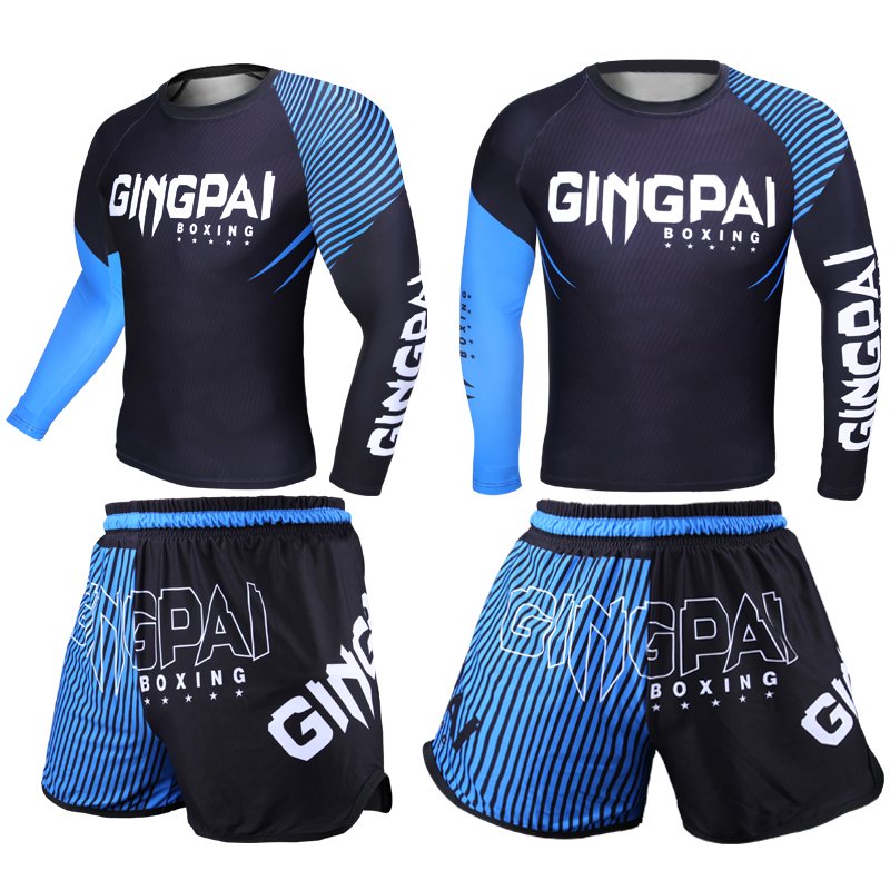 Customized Long Sleeve Mens Compression Shirt & Shorts For Gym Running Moisture-Wicking Sublimated BJJ Rash Guard