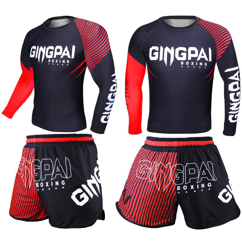Customized Long Sleeve Mens Compression Shirt & Shorts For Gym Running Moisture-Wicking Sublimated BJJ Rash Guard