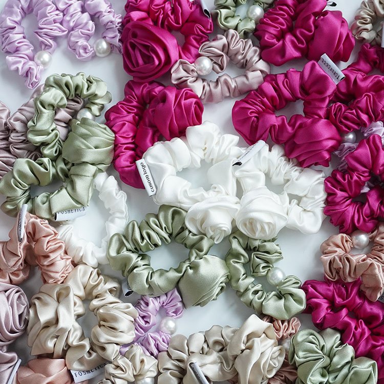 Rose flower Decor silk hair tie bands rope ring 100% pure mulberry silk hair scrunchie For Girls Ponytail Holder