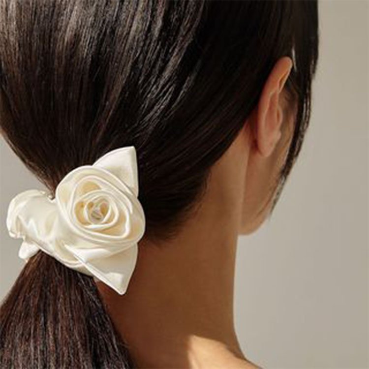 Rose flower Decor silk hair tie bands rope ring 100% pure mulberry silk hair scrunchie For Girls Ponytail Holder