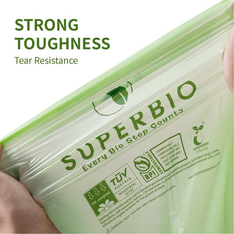 SUPERBIO 2.6gallon Compostable Garbage Bags Biodegradable Trash Bags With OK Compost BPI Certificate OME ODM Service Provide
