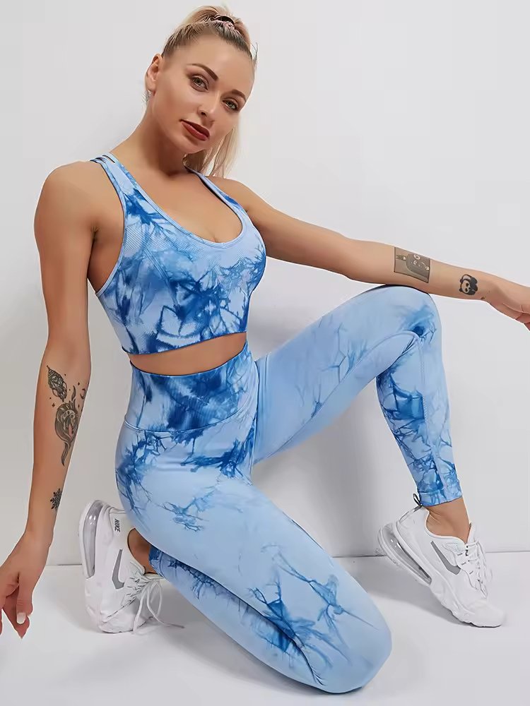 XINXU 2024 Seamless Yoga Sets Tie Dye Workout High Waist Leggings For Women Gym Bra Dye Sports Sets