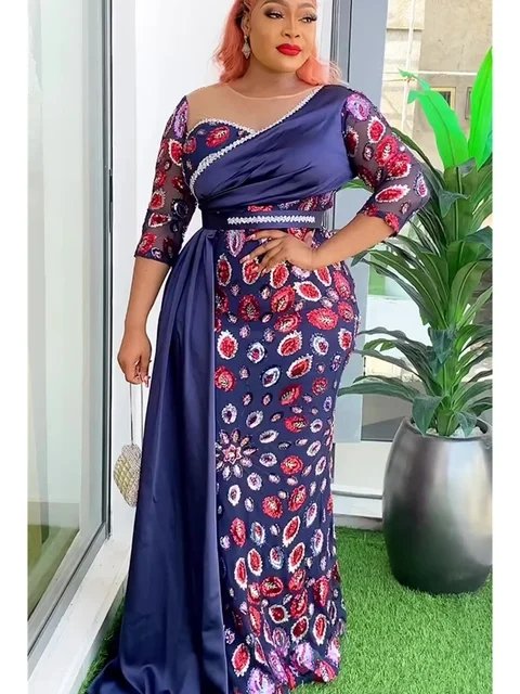 Plus Size African Party Dresses Party Long Dresses New Dashiki Ankara Sequin Evening Gowns Turkey Outfits Robe Africa Clothing