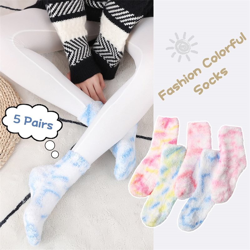 tie-dye colorful custom size grip socks cozy home floor socks soft plush fuzzy socks