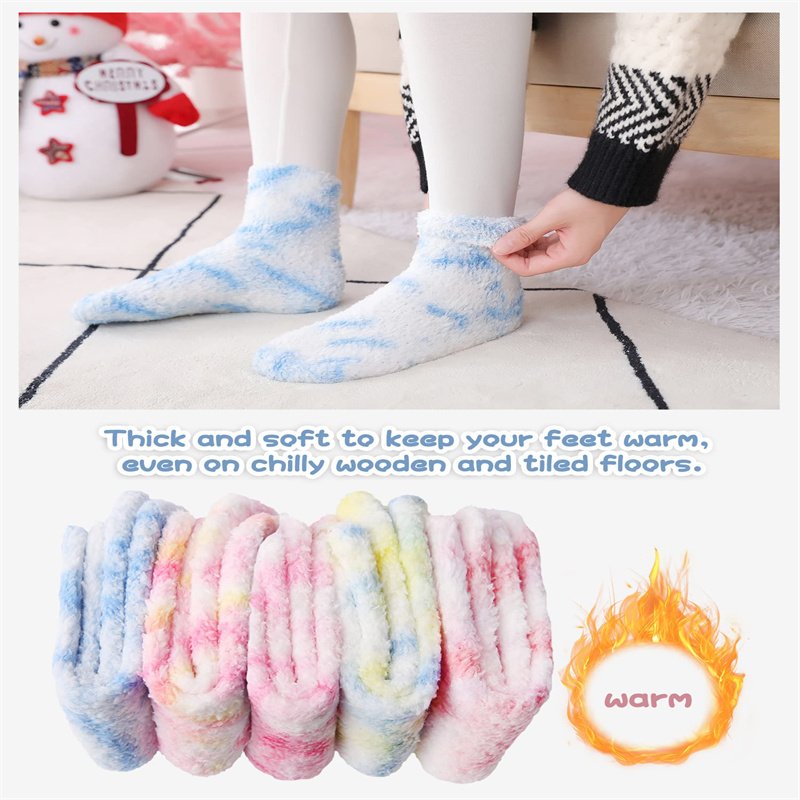 tie-dye colorful custom size grip socks cozy home floor socks soft plush fuzzy socks