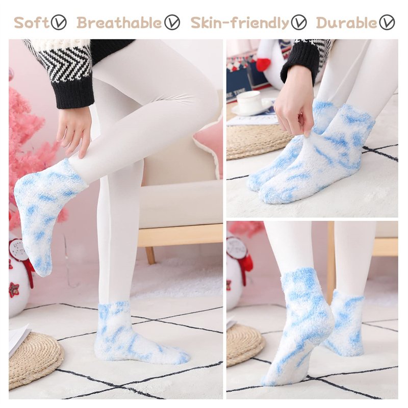 tie-dye colorful custom size grip socks cozy home floor socks soft plush fuzzy socks