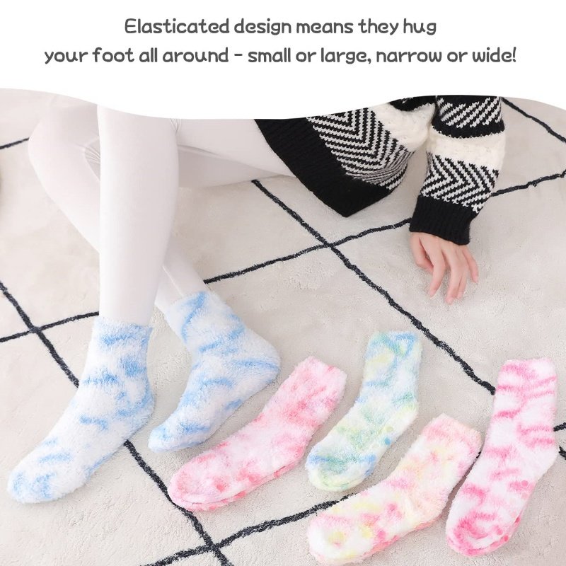 tie-dye colorful custom size grip socks cozy home floor socks soft plush fuzzy socks