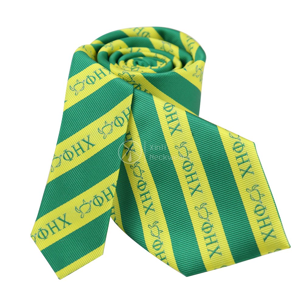Factory Wholesale Green Yellow Striped Sorority Necktie Polyester Woven Chi Eta Phi Bow Tie Sets for Men
