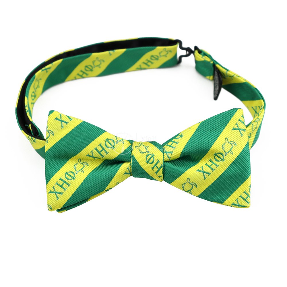 Factory Wholesale Green Yellow Striped Sorority Necktie Polyester Woven Chi Eta Phi Bow Tie Sets for Men