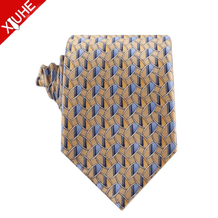 China Manufacture Custom Collection Men Necktie 100% Silk Allover Symmetrical Geometric Designs Tie Print with Logo