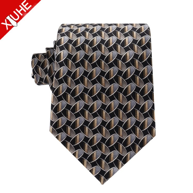 China Manufacture Custom Collection Men Necktie 100% Silk Allover Symmetrical Geometric Designs Tie Print with Logo