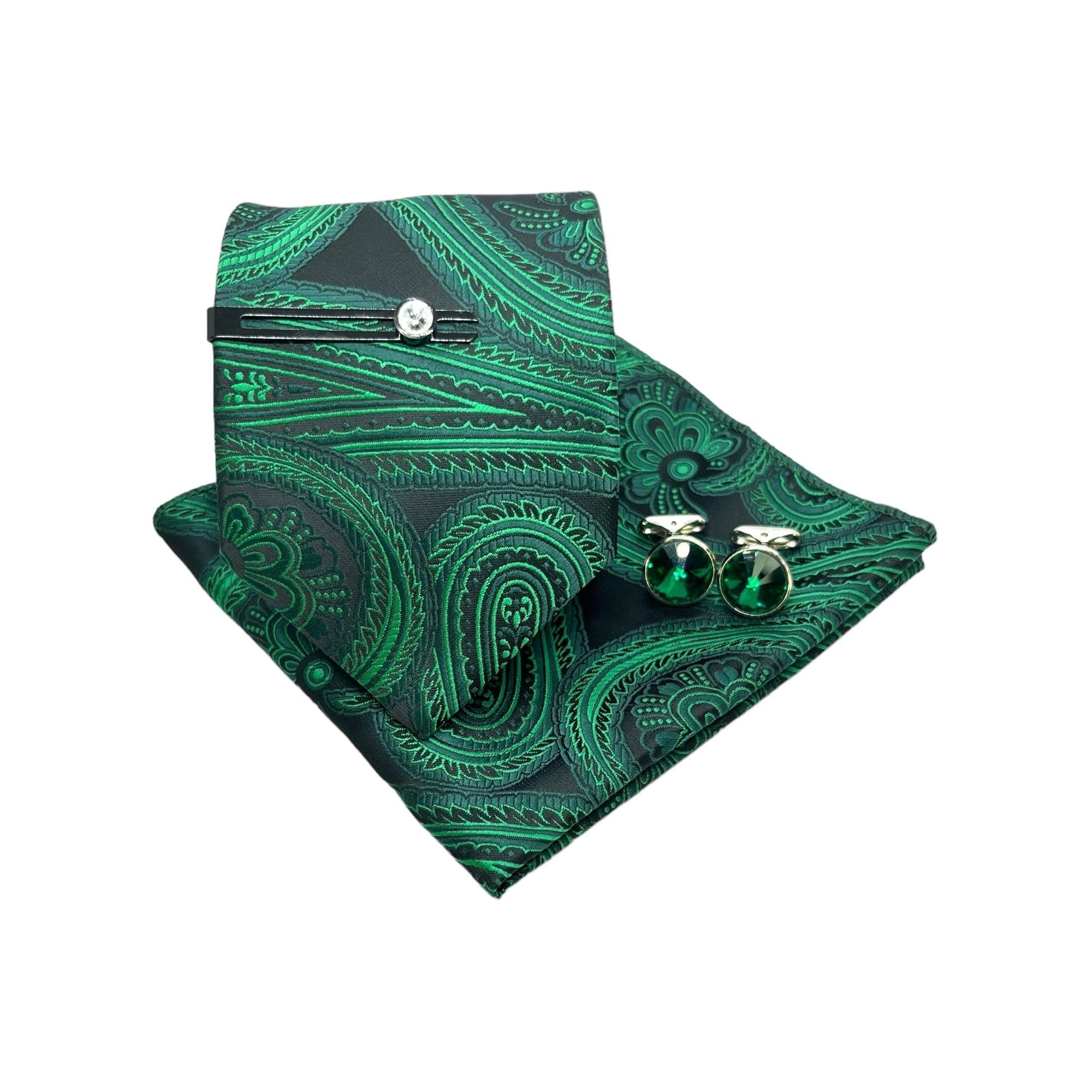 Green Big Paisley Microsilk Tie Set
