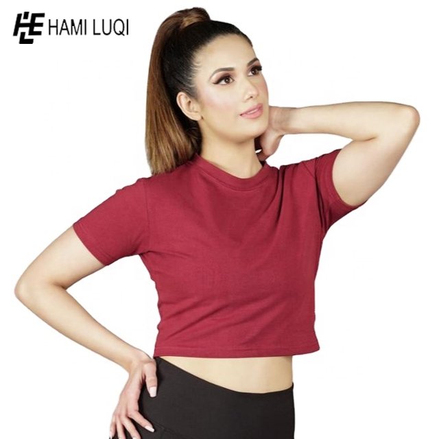 Wholesale Solids red cropped t-shirt women tops crop top t shirts Women's T-Shirts Casual Custom Summer premium, slim