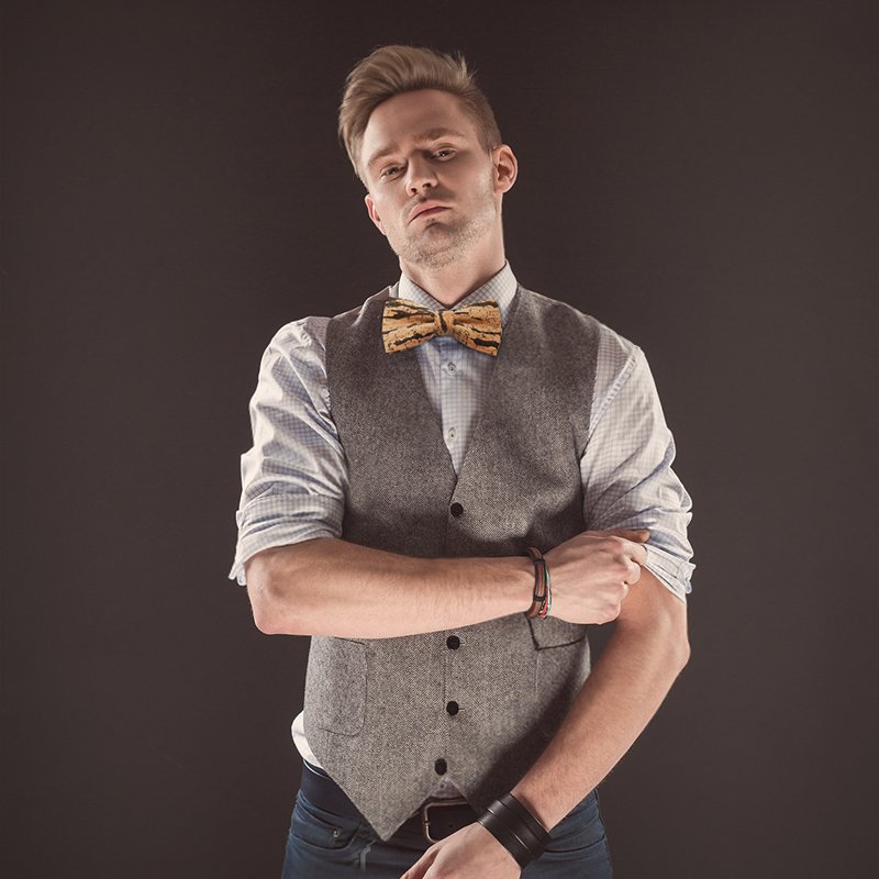 Adjustable Straps Handmade Neckwear Different Retro Design Men's Cork Wooden Pre Bow Tie