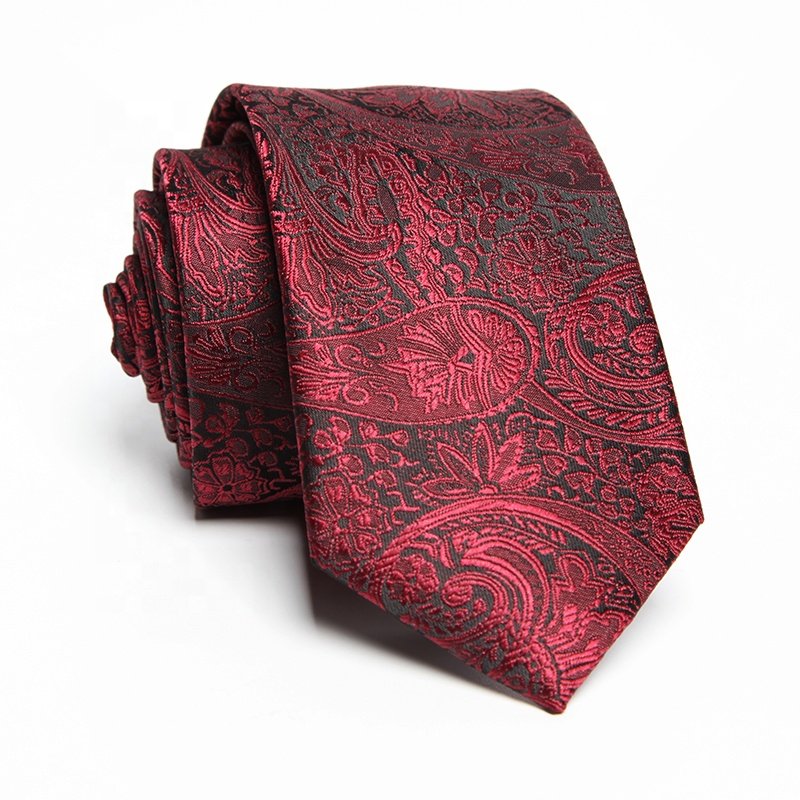 Men Brands Hand Made Custom Silk Tie Label Luxury Paisley Jacquard Polyester Neckties black slim paisley tie for men