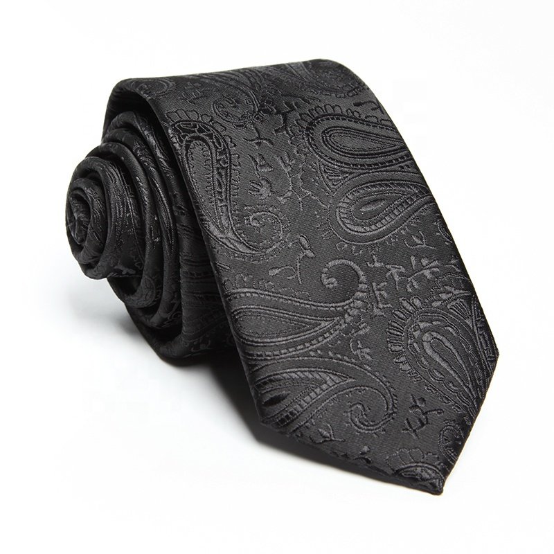 Men Brands Hand Made Custom Silk Tie Label Luxury Paisley Jacquard Polyester Neckties black slim paisley tie for men