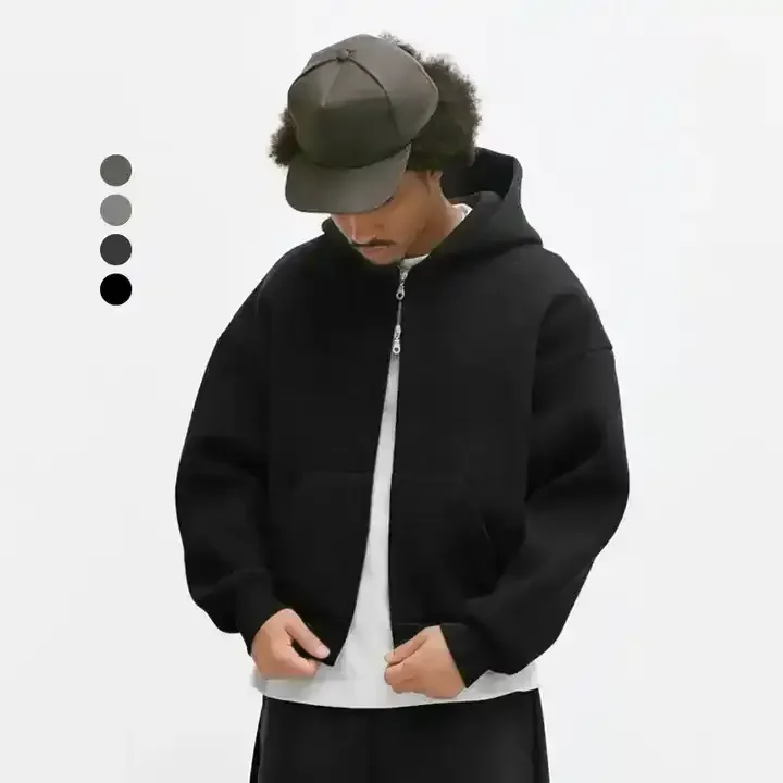 Factory Custom Street Cotton Heavyweight Puff Print Logo Bling Rhinestone Hoodie Full Zip Men's Oversized Hoodie