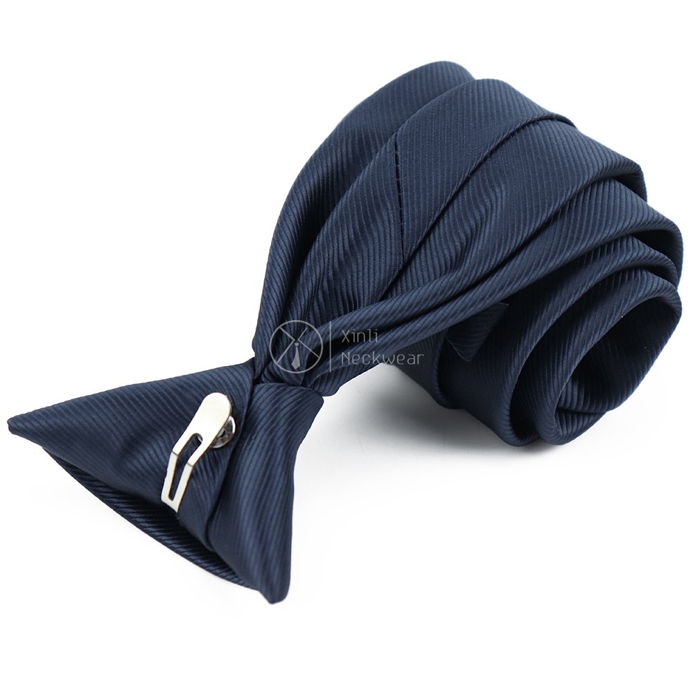 Manufacturer Pure Handmade Pre Tied Solid Color Security Ties Navy Blue Red Polyester Grosgrain Mens Clip on Tie