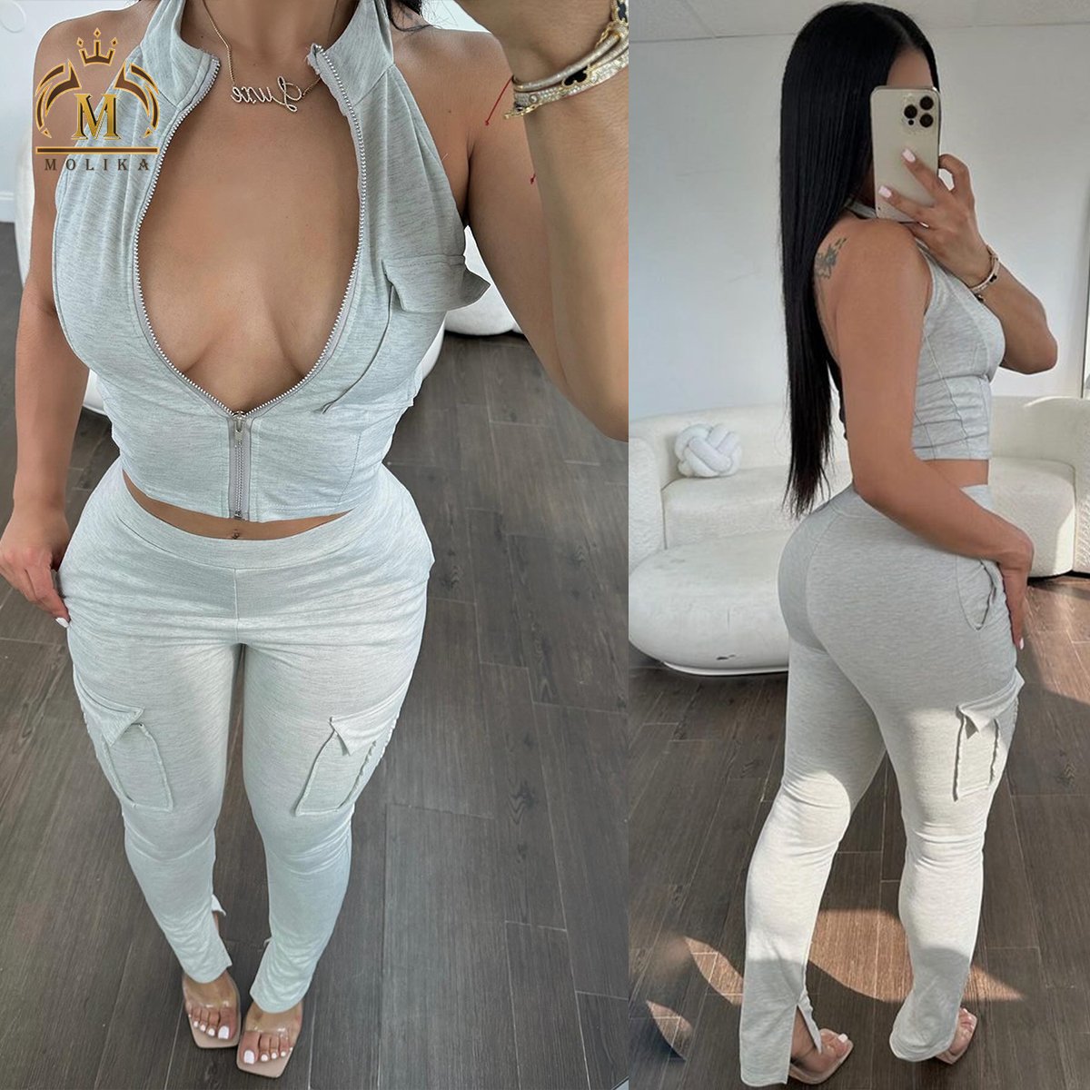 New Arrivals Women Jogger Outfits Crop Shirt Pants Slim Fit 2 Piece Matching Set Female Two Piece Jogger Set Women Clothing