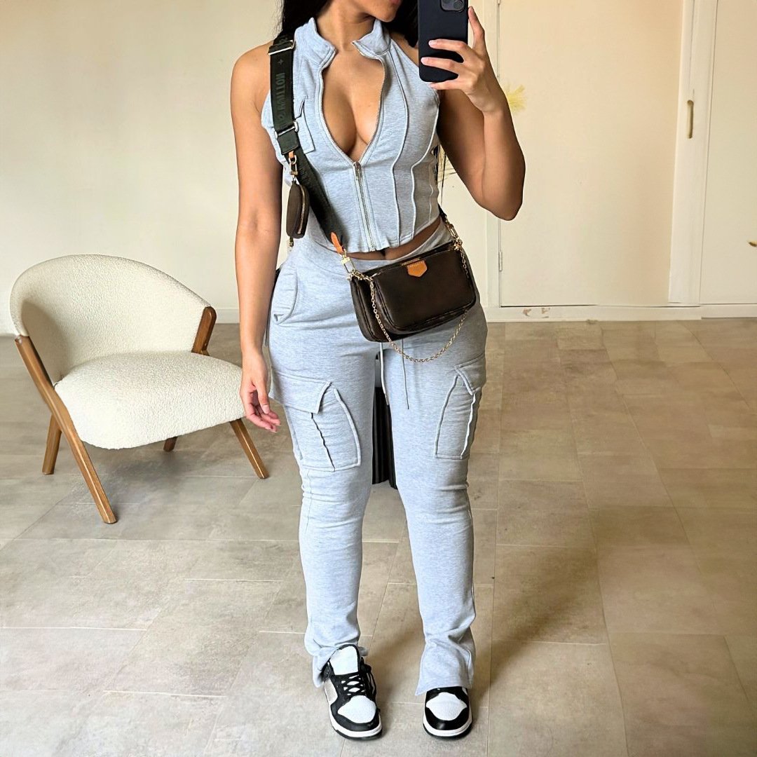 New Arrivals Women Jogger Outfits Crop Shirt Pants Slim Fit 2 Piece Matching Set Female Two Piece Jogger Set Women Clothing