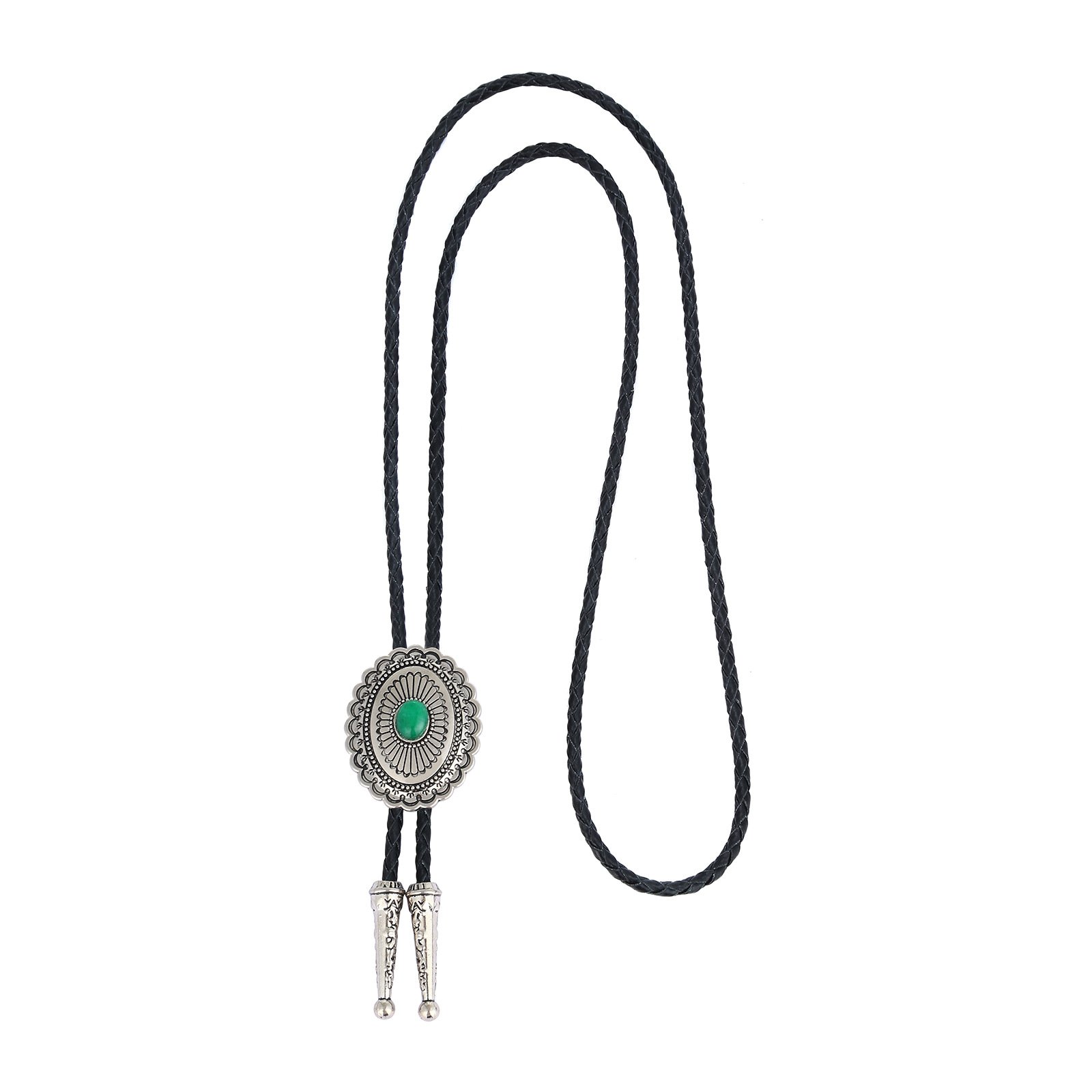 Factory Wholesale Fashion Leather Rope Green Natural Agate Stone Bolo Tie Necklace Western Cowboy Bolo Tie Accessories For Men