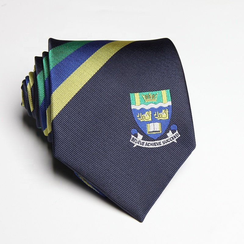 OEM custom logo personalized design colorful yellow stripe navy school uniform neck tie student neckties for boys
