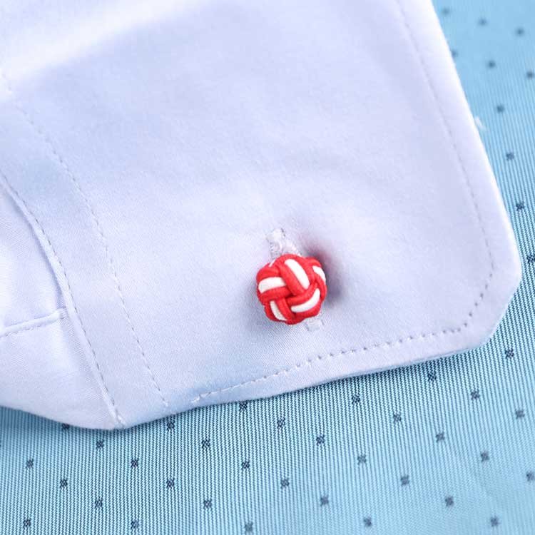 Best Sale Two-Toned Red & White Silk Knot Cufflinks Men's & Women's Shirt Cuff Links for Parties Engagements Weddings