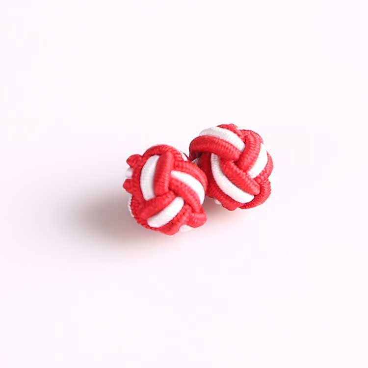 Best Sale Two-Toned Red & White Silk Knot Cufflinks Men's & Women's Shirt Cuff Links for Parties Engagements Weddings